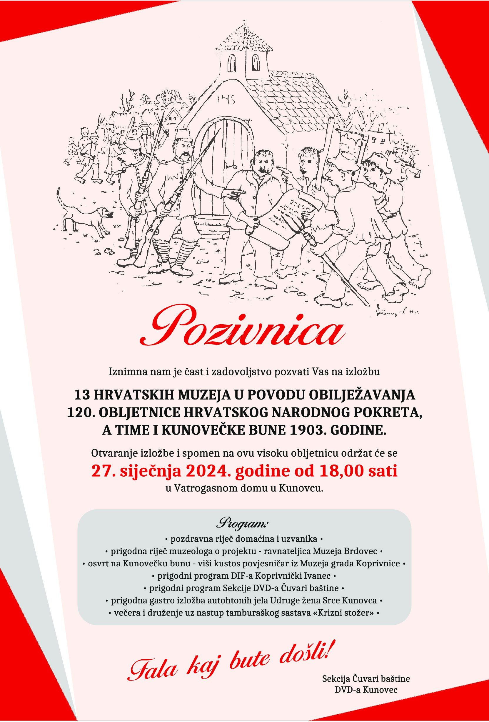 Poziv na obilježavanje 120. obljetnice Hrvatskog narodnog pokreta, te Kunovečke bune 1903. godine – 27.01.2024. godine s početkom u 18:00 sati u Kunovcu