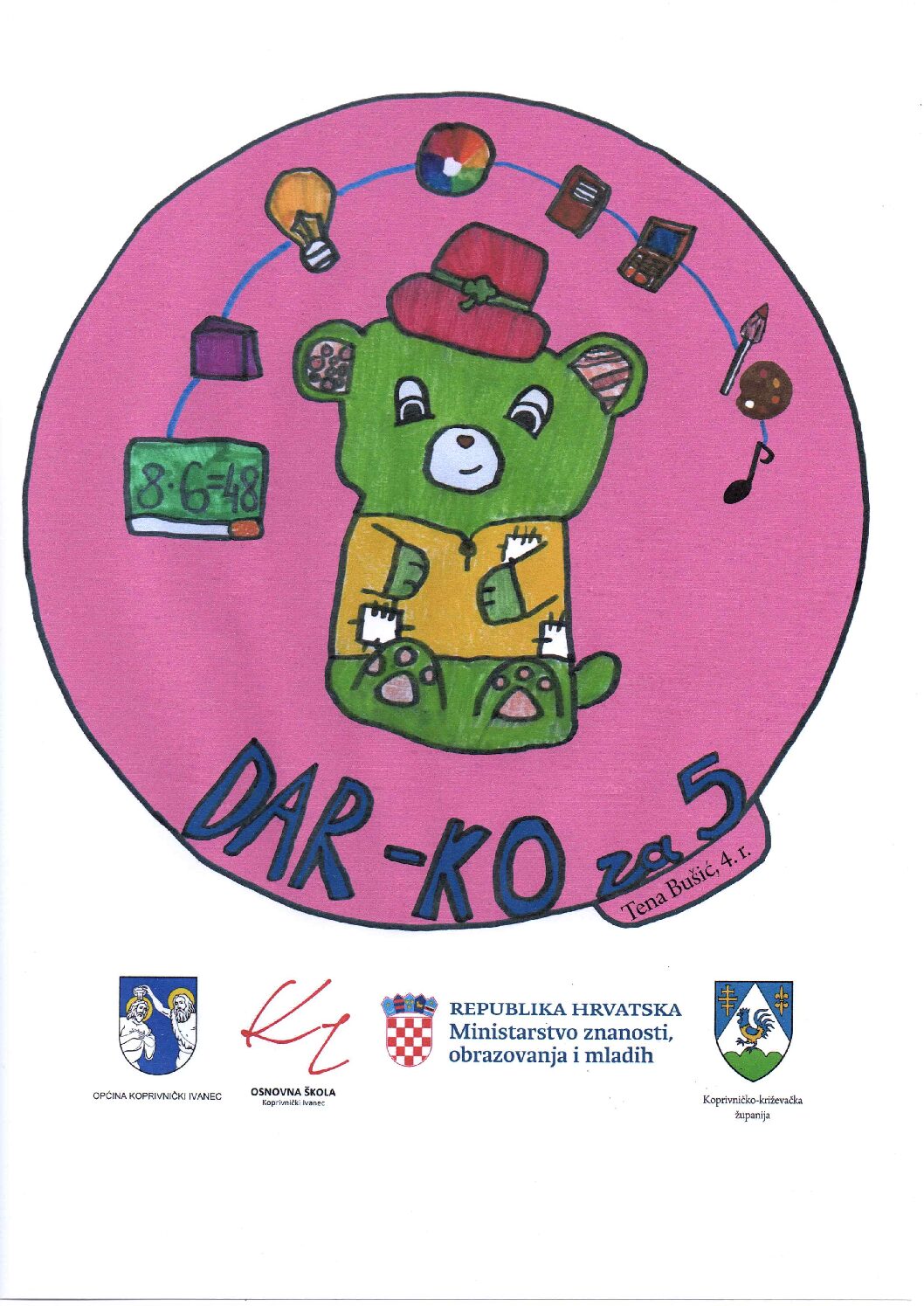 Projekt Osnovne škole Koprivnički Ivanec, DAR-KO za 5 (daroviti koraci za 5), odobren za sufinanciranje od Ministarstva znanosti, obrazovanja i mladih