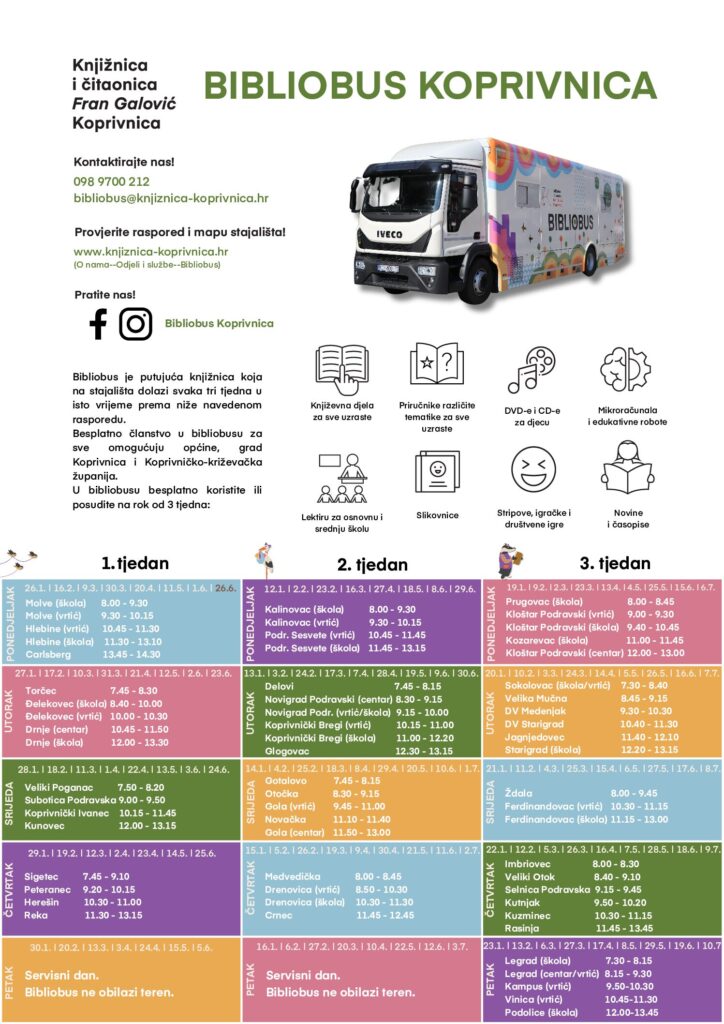 Bibliobus – raspored stajališta