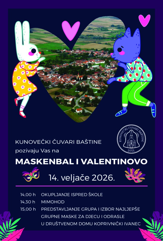 Kunovečki čuvari baštine pozivaju sve zainteresirane na “Maskenbal i Valentinovo” 14.02.2026. godine