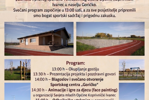 Poziv mještanima na svečano otvorenje sportskog centra Goričko – ove subote (02.05.2026. godine) s početkom u 13:00 sati