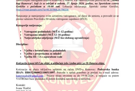 DVD Kunovec organizira “14. Mokri kup Kunovca” ove subote (27.06.2026. godine) s početkom u 10:00 sati kod sportskog centra Goričko